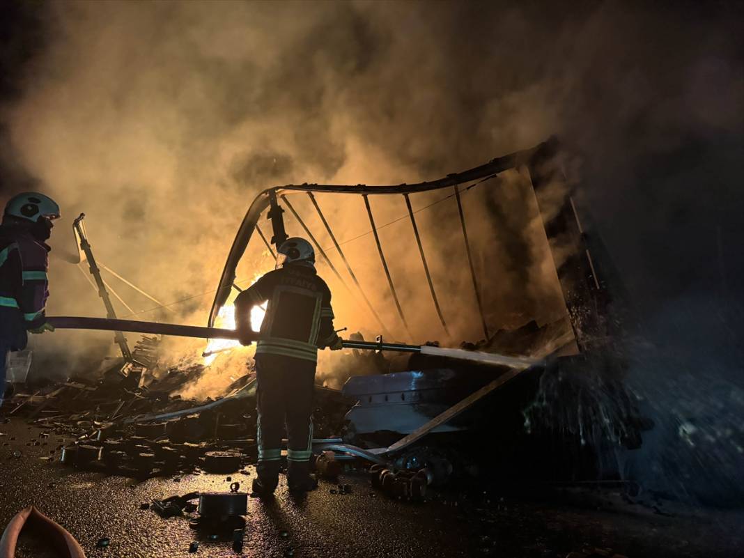 TIR yandı, alevler ağaçlara sıçradı 11